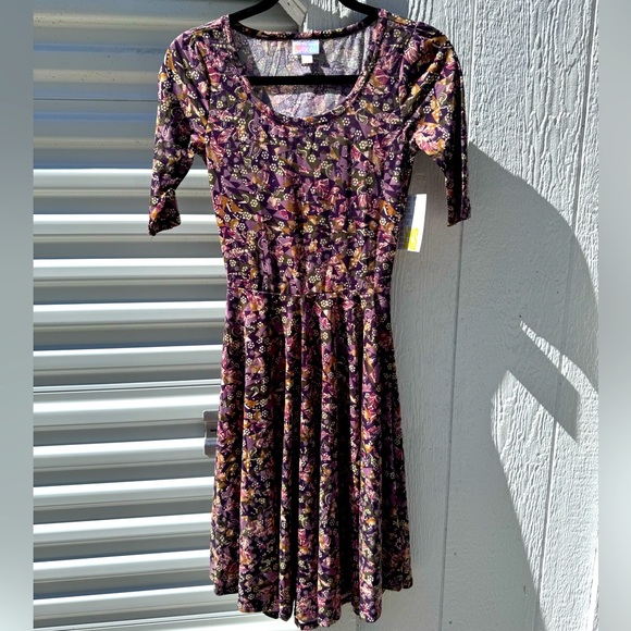 LuLaRoe Dresses & Skirts - Brand New LuLaRoe Size XXS Plum, Olive, Golden Print Nicole Dress